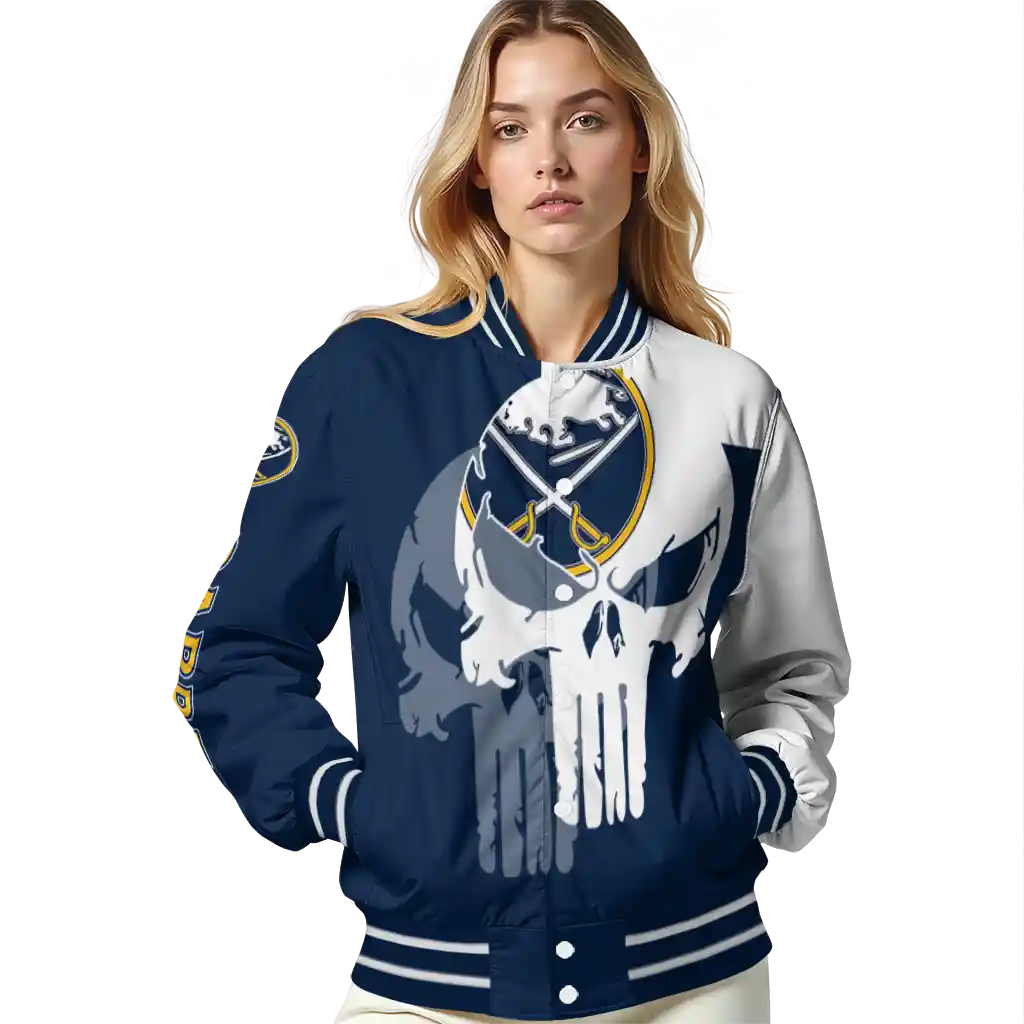 buffalo sabres skull outline navy blue white varsity jacket latest model buffalo sabres skull outline navy blue white varsity jacket latest model