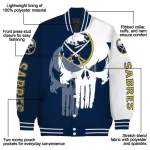 buffalo sabres skull outline navy blue white varsity jacket best selling