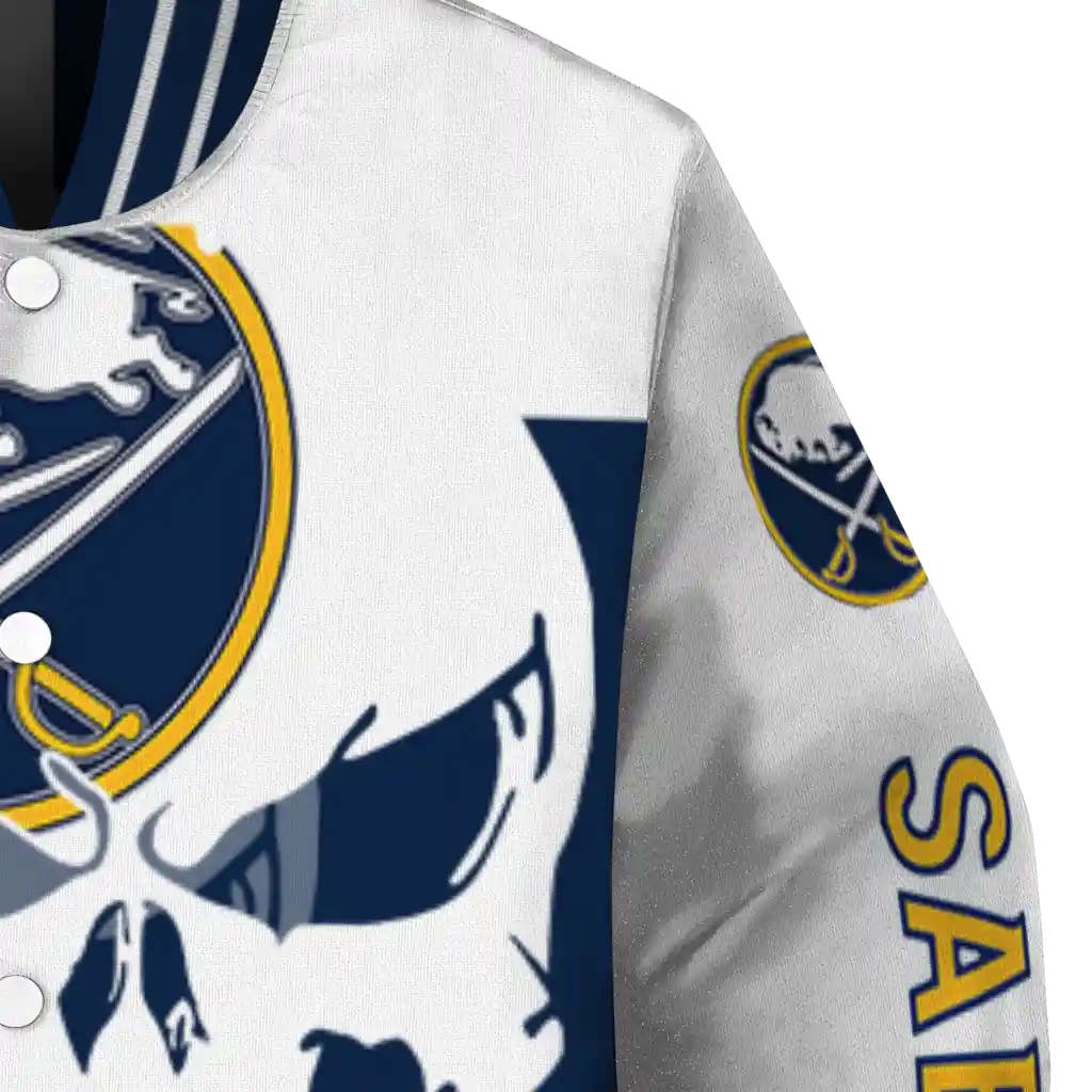 buffalo sabres skull outline navy blue white varsity jacket premium grade buffalo sabres skull outline navy blue white varsity jacket premium grade
