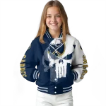 buffalo sabres skull outline navy blue white varsity jacket best selling