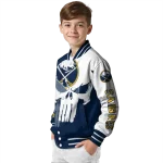 buffalo sabres skull outline navy blue white varsity jacket best selling