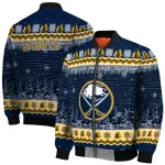 buffalo sabres snowy pines navy blue bomber jacket best selling