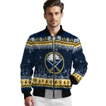buffalo sabres snowy pines navy blue bomber jacket best selling