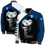 byu cougars edgy mask blue black varsity jacket best selling