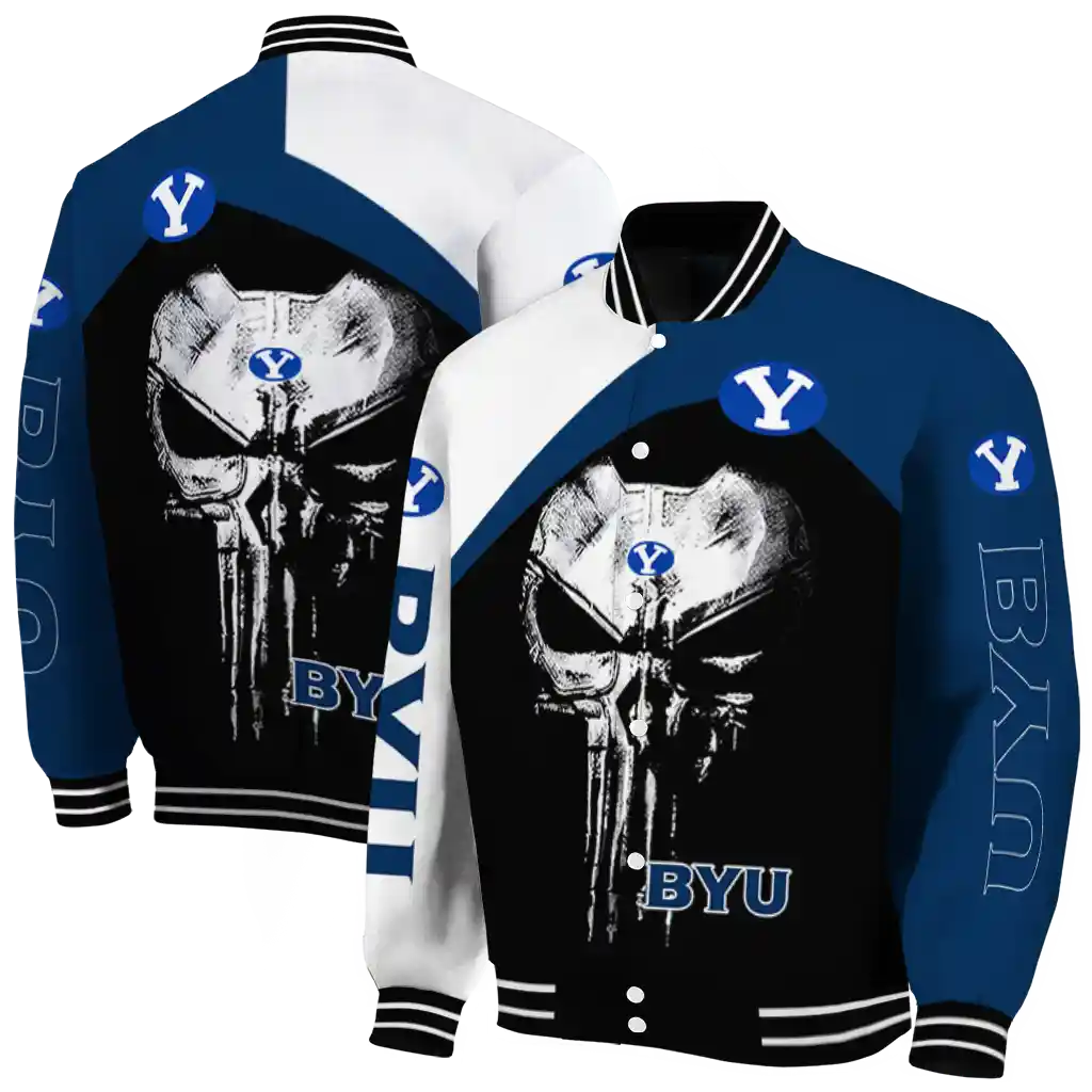 byu cougars edgy mask blue black varsity jacket fashion forward byu cougars edgy mask blue black varsity jacket fashion forward
