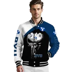 byu cougars edgy mask blue black varsity jacket best selling