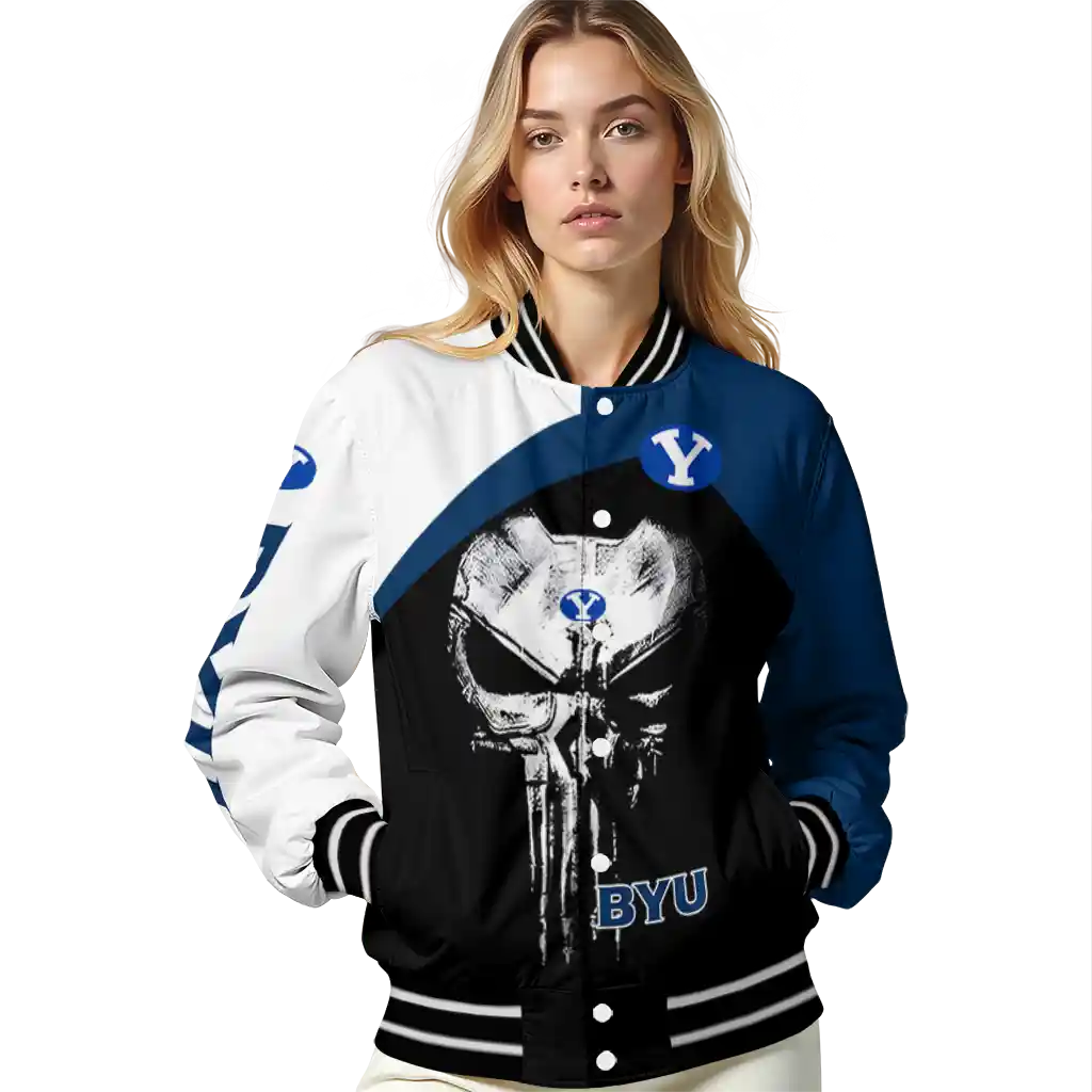byu cougars edgy mask blue black varsity jacket latest model byu cougars edgy mask blue black varsity jacket latest model