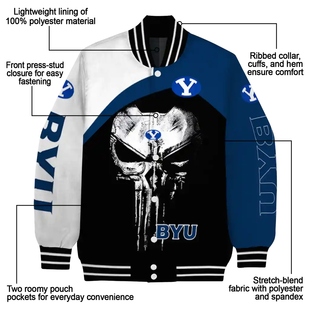 byu cougars edgy mask blue black varsity jacket new arrival byu cougars edgy mask blue black varsity jacket new arrival