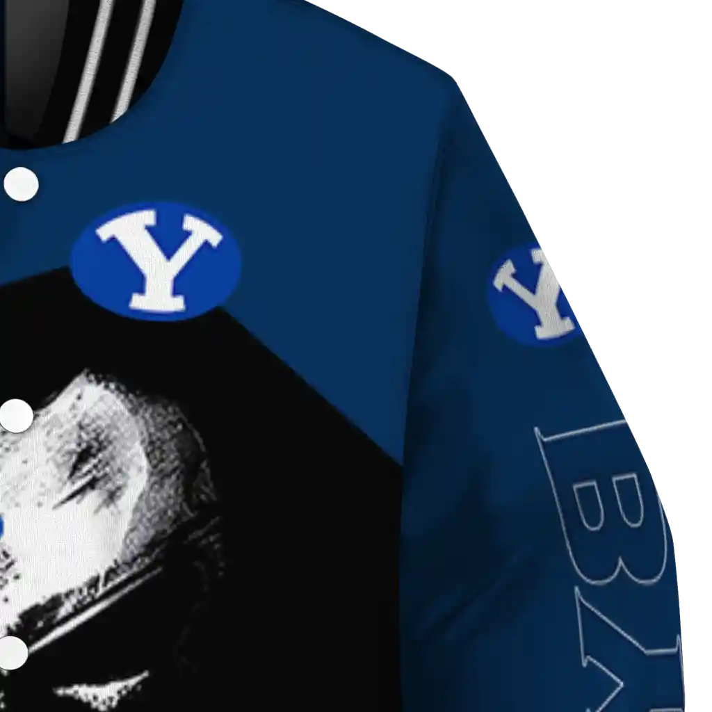 byu cougars edgy mask blue black varsity jacket premium grade byu cougars edgy mask blue black varsity jacket premium grade