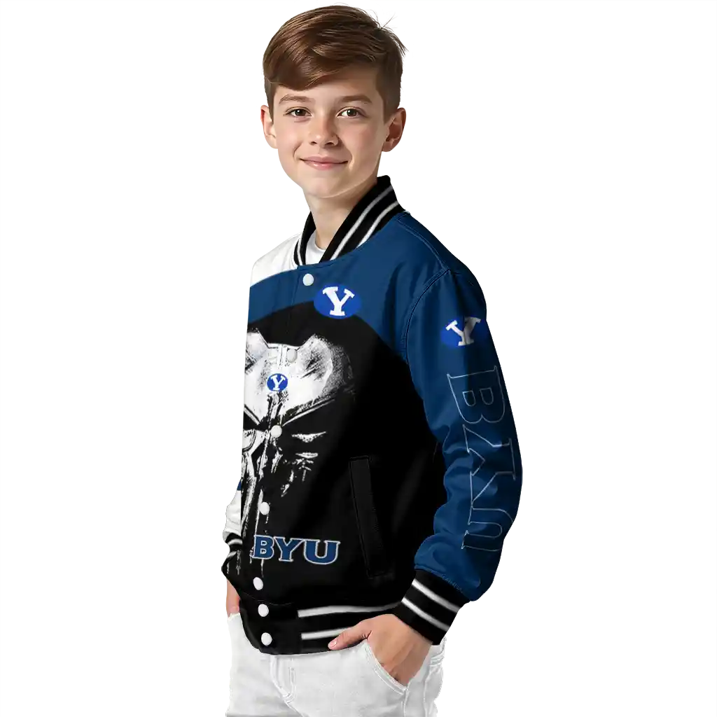 byu cougars edgy mask blue black varsity jacket trendy byu cougars edgy mask blue black varsity jacket trendy