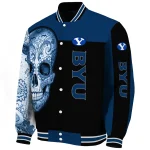 byu cougars intricate skull blue black varsity jacket best selling