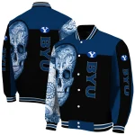 byu cougars intricate skull blue black varsity jacket best selling