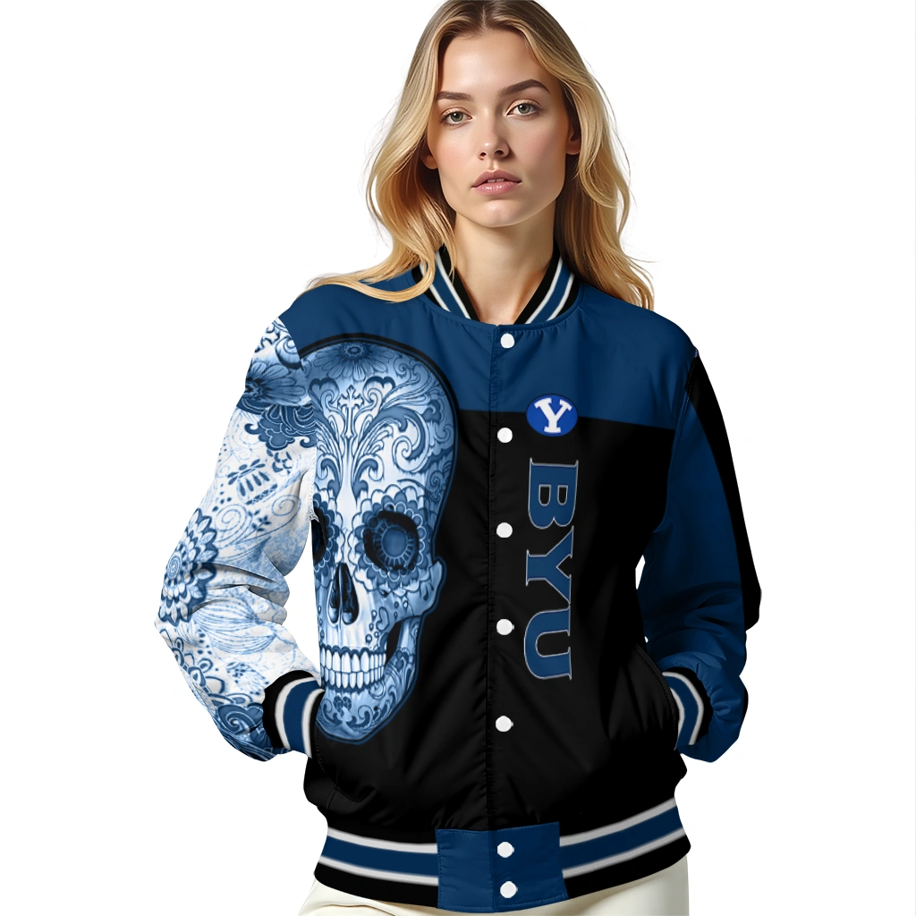 byu cougars intricate skull blue black varsity jacket latest model byu cougars intricate skull blue black varsity jacket latest model