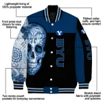 byu cougars intricate skull blue black varsity jacket best selling
