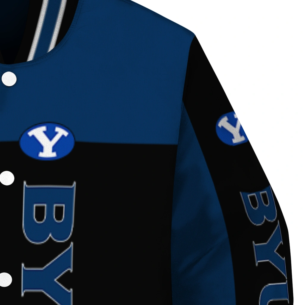 byu cougars intricate skull blue black varsity jacket premium grade byu cougars intricate skull blue black varsity jacket premium grade