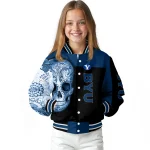 byu cougars intricate skull blue black varsity jacket best selling