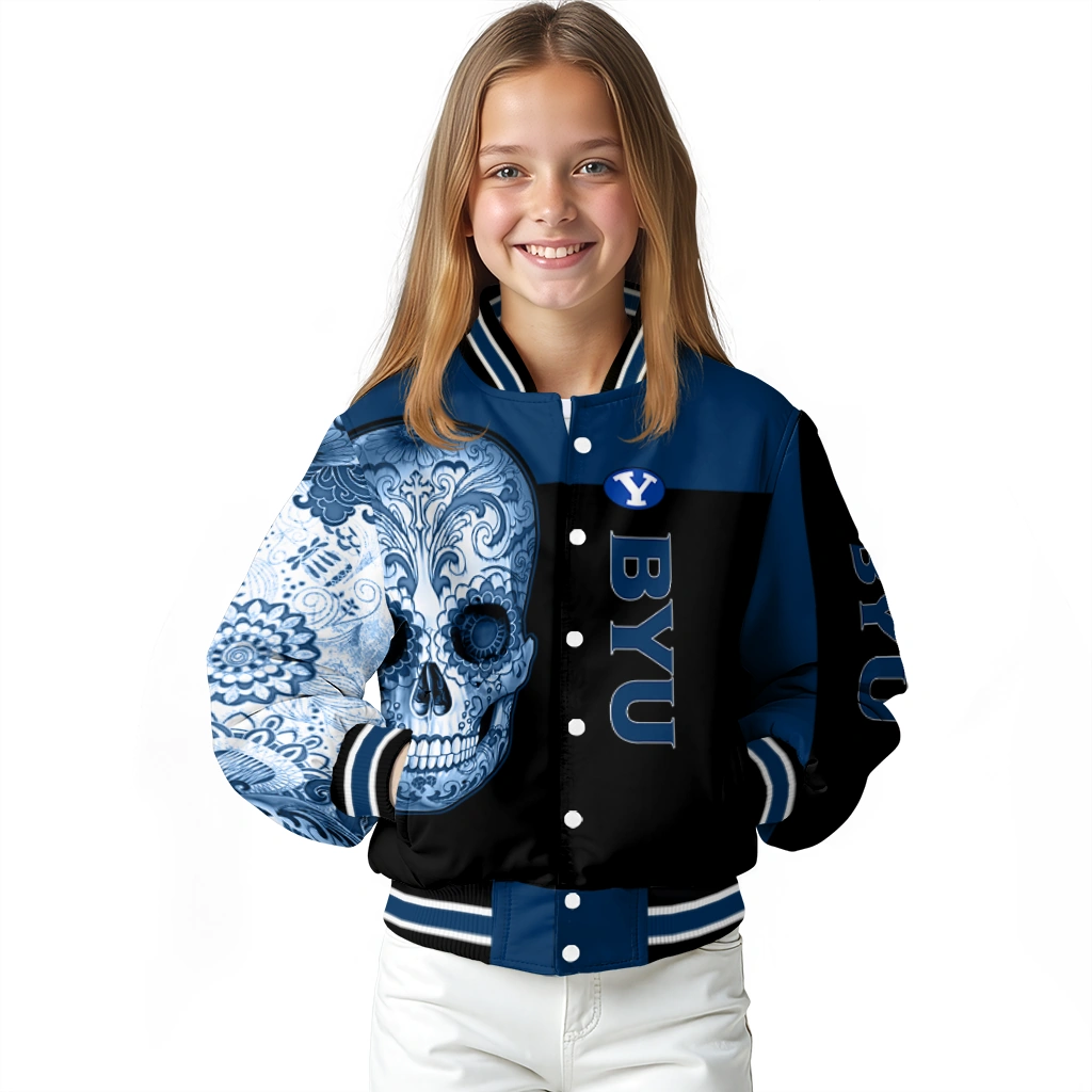 byu cougars intricate skull blue black varsity jacket top rated byu cougars intricate skull blue black varsity jacket top rated