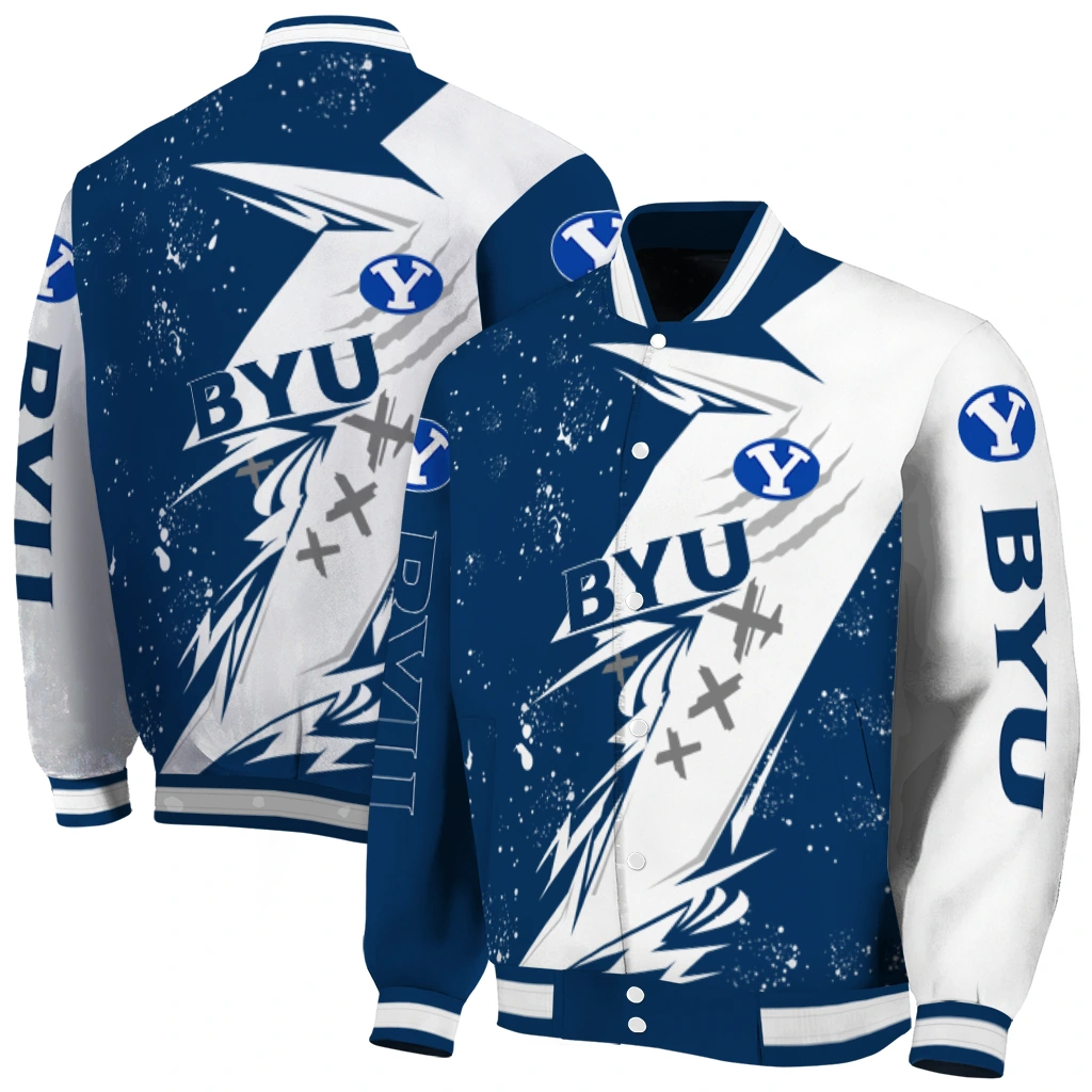 byu cougars ripped bolt blue white varsity jacket fashion forward byu cougars ripped bolt blue white varsity jacket fashion forward