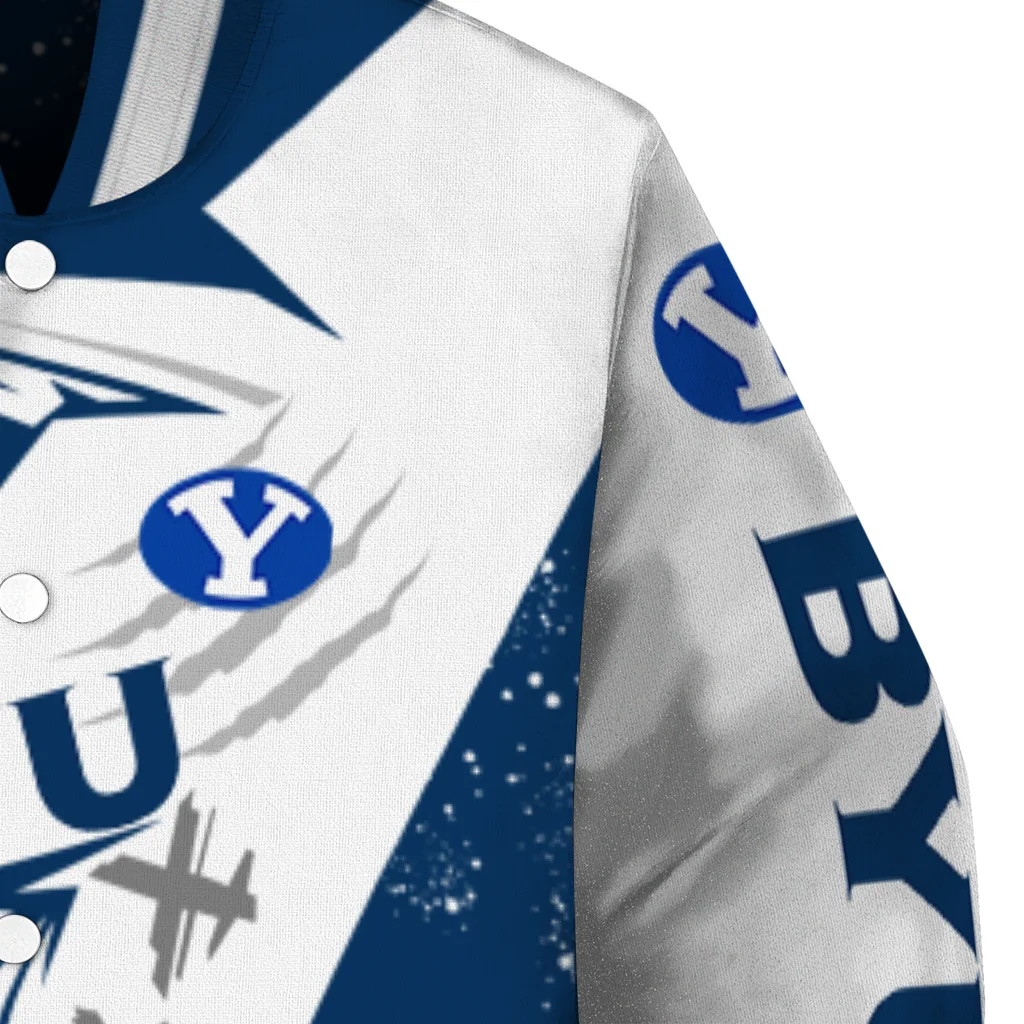 byu cougars ripped bolt blue white varsity jacket premium grade byu cougars ripped bolt blue white varsity jacket premium grade