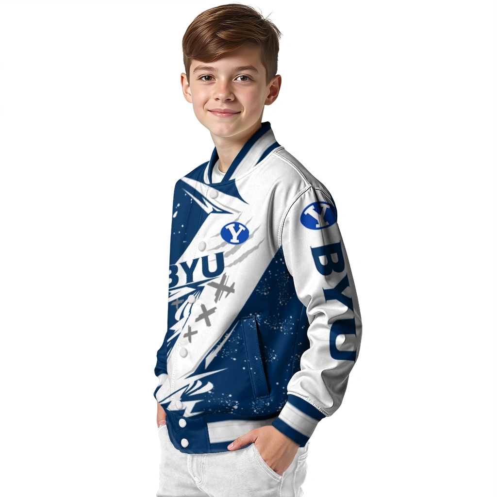 byu cougars ripped bolt blue white varsity jacket trendy byu cougars ripped bolt blue white varsity jacket trendy
