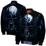byu cougars skull bite blue black bomber jacket best selling