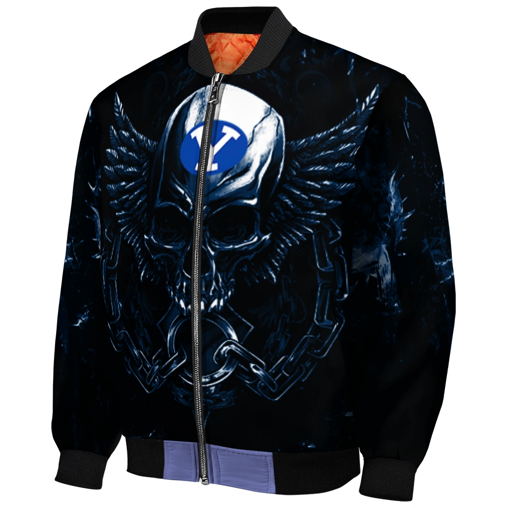 byu cougars skull bite blue black bomber jacket fashion forward byu cougars skull bite blue black bomber jacket fashion forward