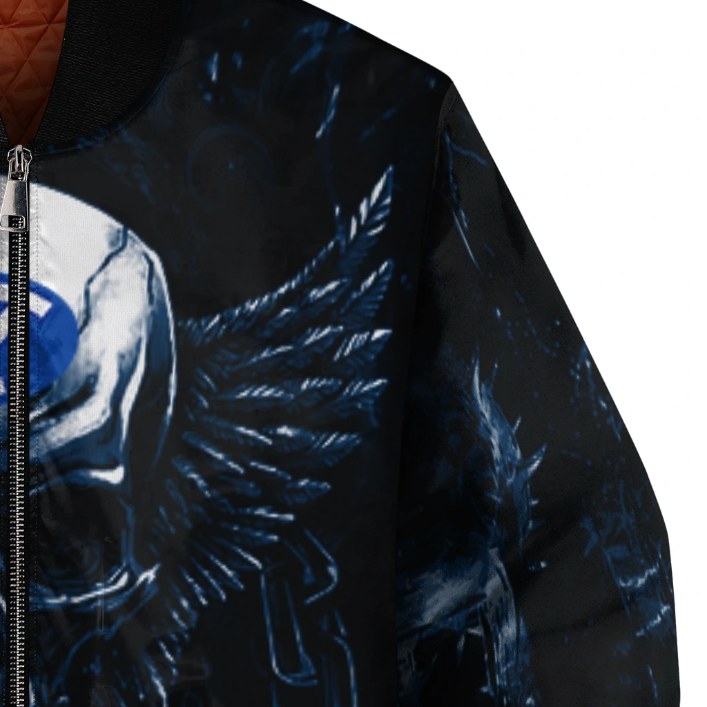 byu cougars skull bite blue black bomber jacket premium grade byu cougars skull bite blue black bomber jacket premium grade