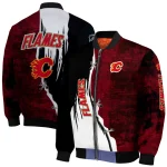calgary flames distressed slash red black bomber jacket best selling