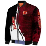 calgary flames distressed slash red black bomber jacket best selling
