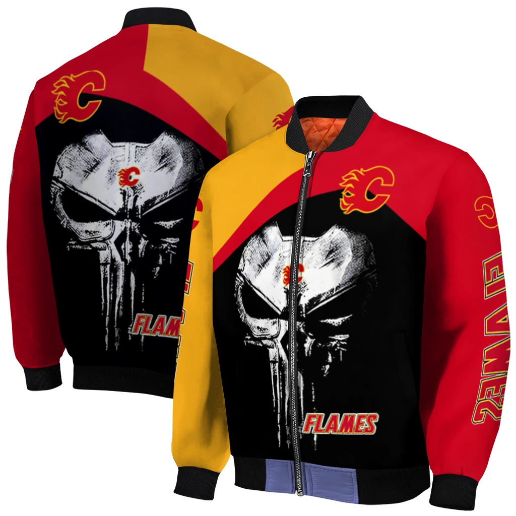 calgary flames edgy mask red black bomber jacket best selling calgary flames edgy mask red black bomber jacket best selling
