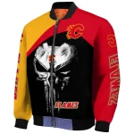 calgary flames edgy mask red black bomber jacket best selling