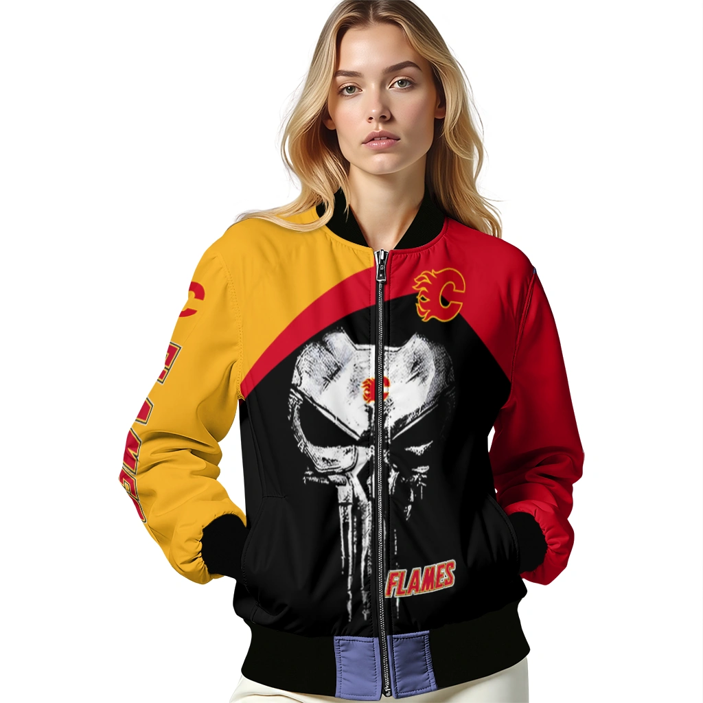 calgary flames edgy mask red black bomber jacket latest model calgary flames edgy mask red black bomber jacket latest model