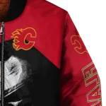 calgary flames edgy mask red black bomber jacket best selling