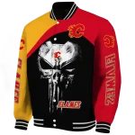 calgary flames edgy mask red black varsity jacket best selling