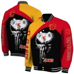 calgary flames edgy mask red black varsity jacket best selling