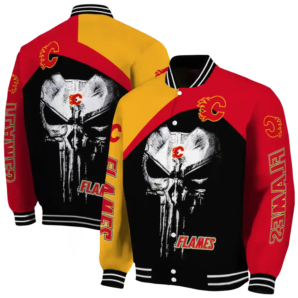 calgary flames edgy mask red black varsity jacket fashion forward calgary flames edgy mask red black varsity jacket fashion forward