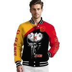 calgary flames edgy mask red black varsity jacket best selling