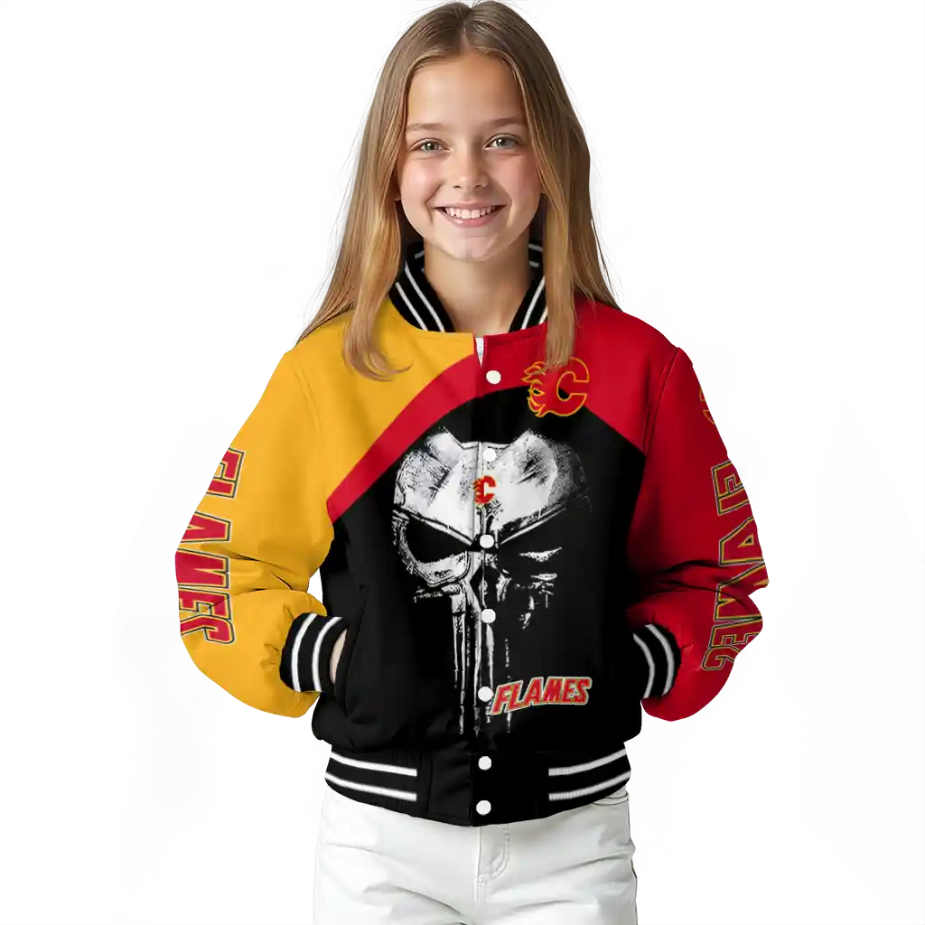 calgary flames edgy mask red black varsity jacket top rated calgary flames edgy mask red black varsity jacket top rated