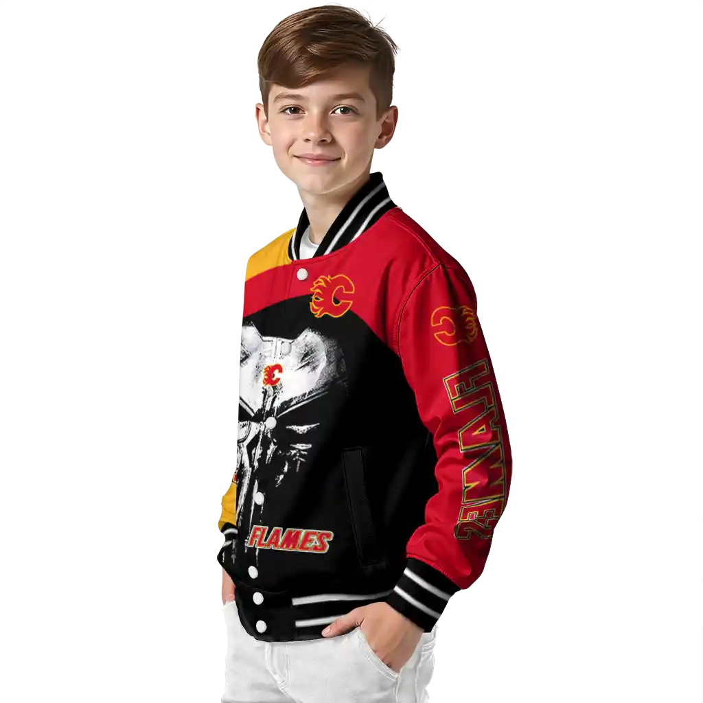 calgary flames edgy mask red black varsity jacket trendy calgary flames edgy mask red black varsity jacket trendy