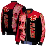 calgary flames fire skull red black bomber jacket best selling