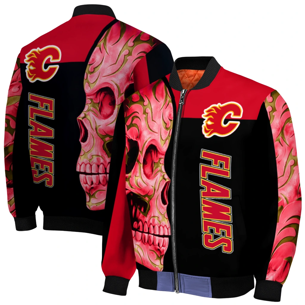 calgary flames fire skull red black bomber jacket best selling calgary flames fire skull red black bomber jacket best selling