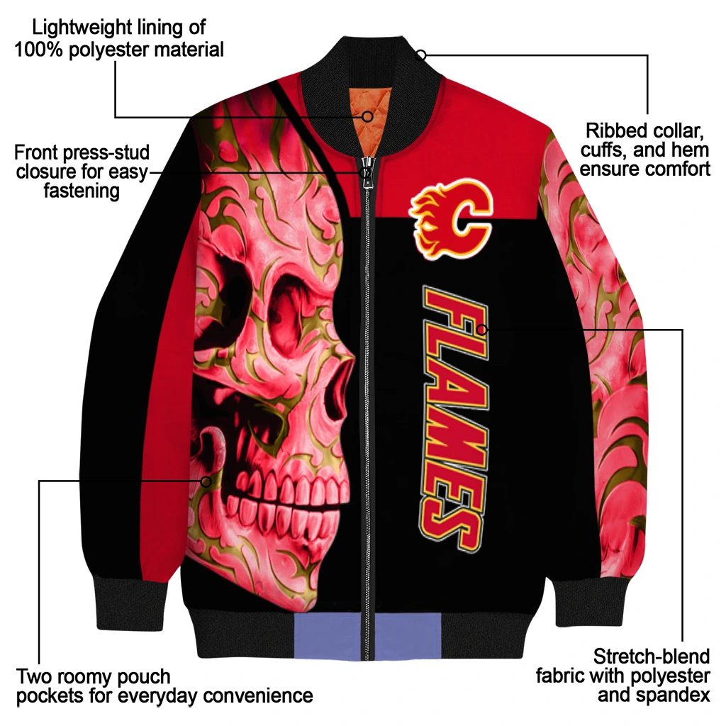 calgary flames fire skull red black bomber jacket new arrival calgary flames fire skull red black bomber jacket new arrival