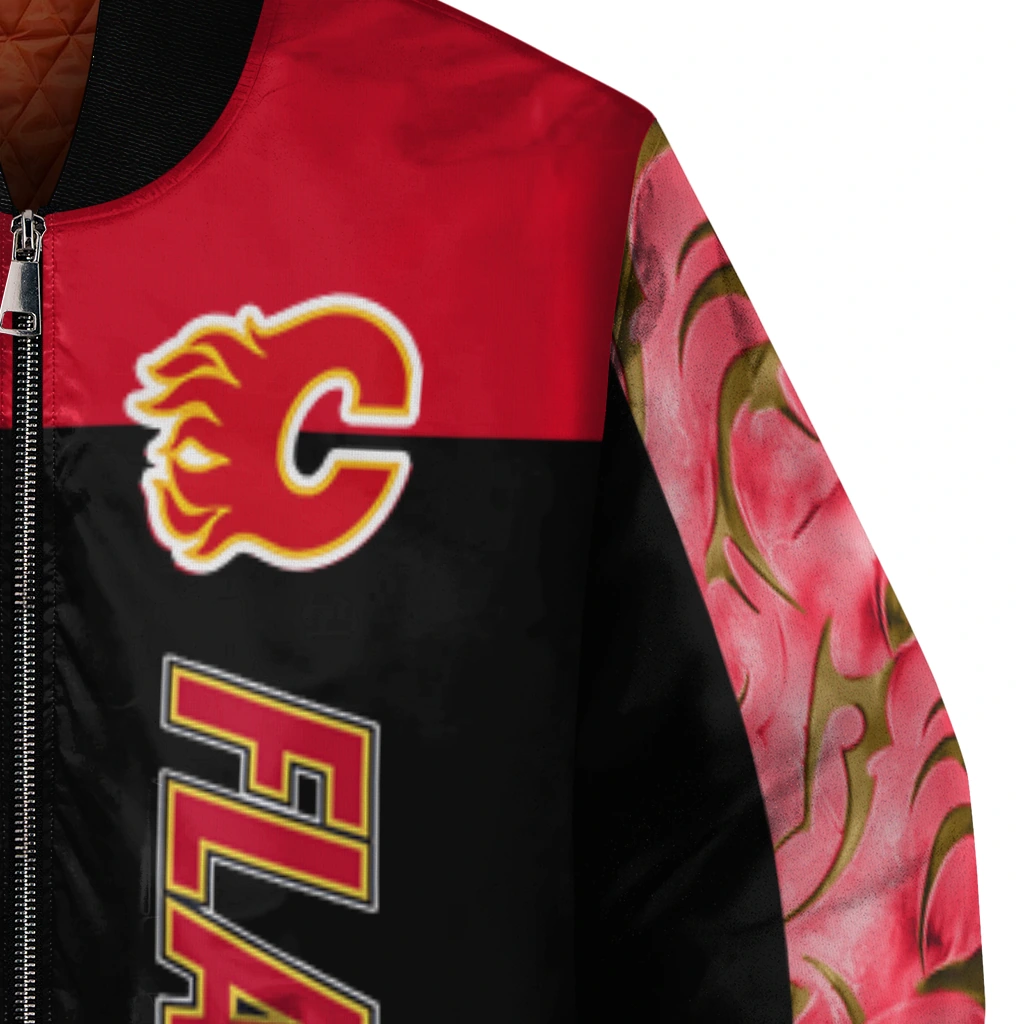 calgary flames fire skull red black bomber jacket premium grade calgary flames fire skull red black bomber jacket premium grade