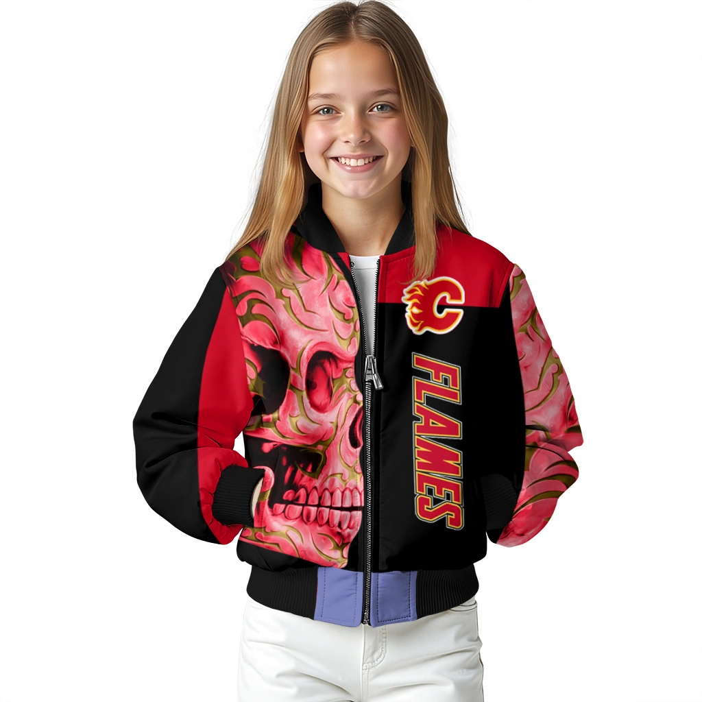 calgary flames fire skull red black bomber jacket top rated calgary flames fire skull red black bomber jacket top rated