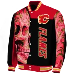 calgary flames fire skull red black varsity jacket best selling