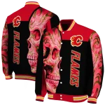 calgary flames fire skull red black varsity jacket best selling