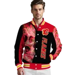 calgary flames fire skull red black varsity jacket best selling
