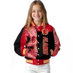 calgary flames fire skull red black varsity jacket best selling