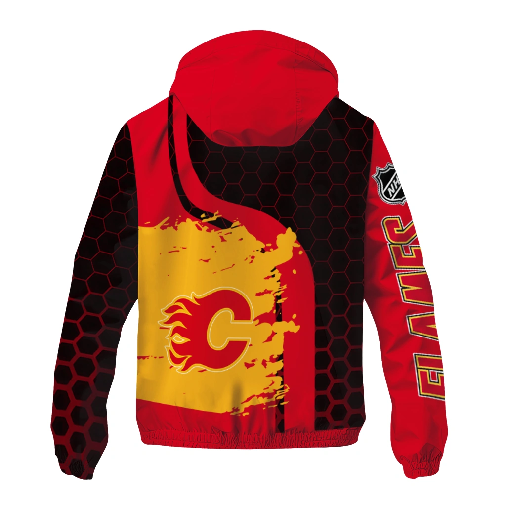 calgary flames hex grid texture red black windbreaker jacket fashion forward calgary flames hex grid texture red black windbreaker jacket fashion forward