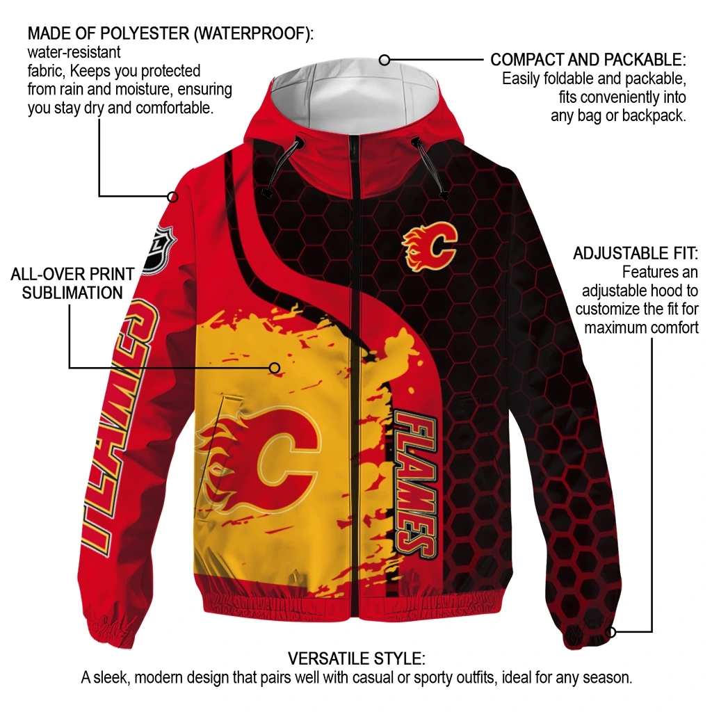 calgary flames hex grid texture red black windbreaker jacket new arrival calgary flames hex grid texture red black windbreaker jacket new arrival